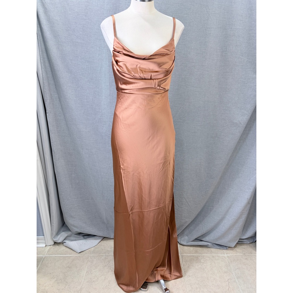 NWT Revelry Copper Satin Cowl Neck Slip Maxi Gown Bridesmaid Wedding Guest 6